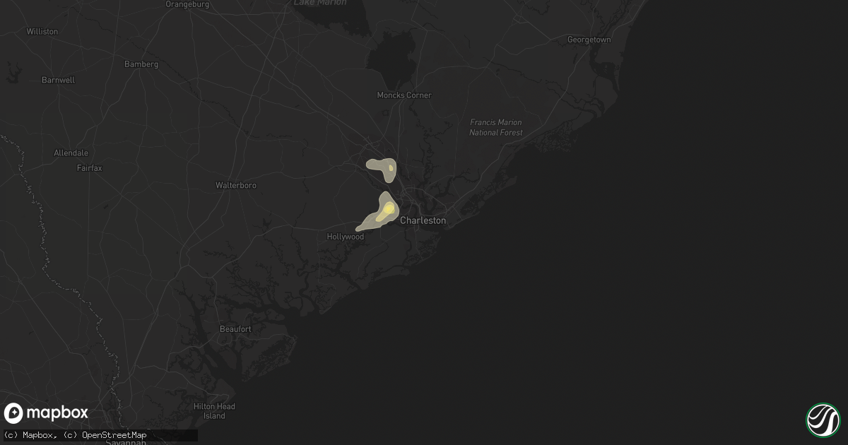 Hail map in Charleston, SC on June 9, 2015