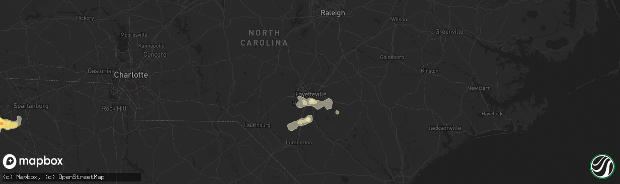 Hail map in Fayetteville, NC on June 9, 2015