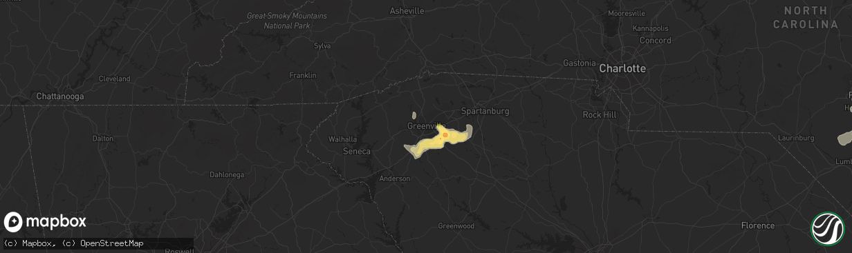 Hail map in Greenville, SC on June 9, 2015