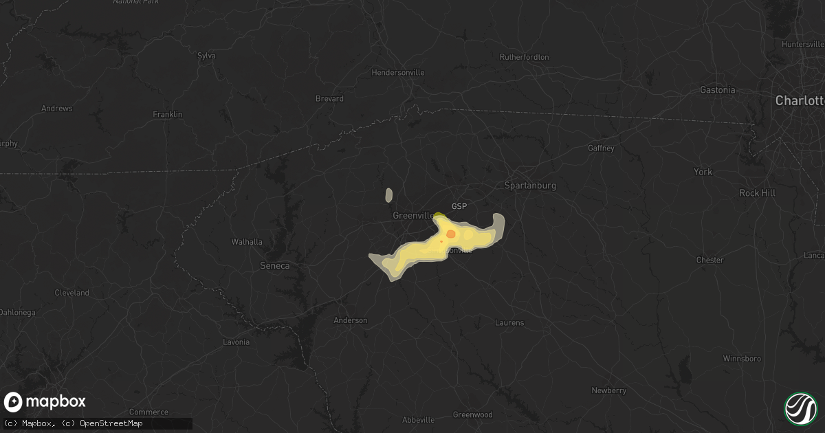 Hail map in Greenville, SC on June 9, 2015