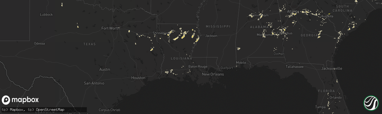 Hail map in Louisiana on June 9, 2015