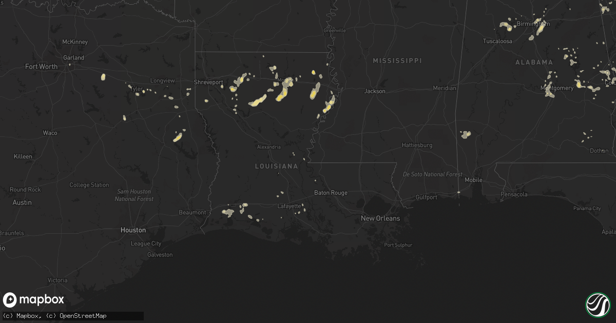 Hail map in Louisiana on June 9, 2015