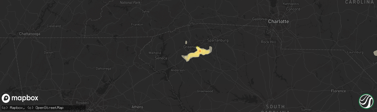 Hail map in Piedmont, SC on June 9, 2015