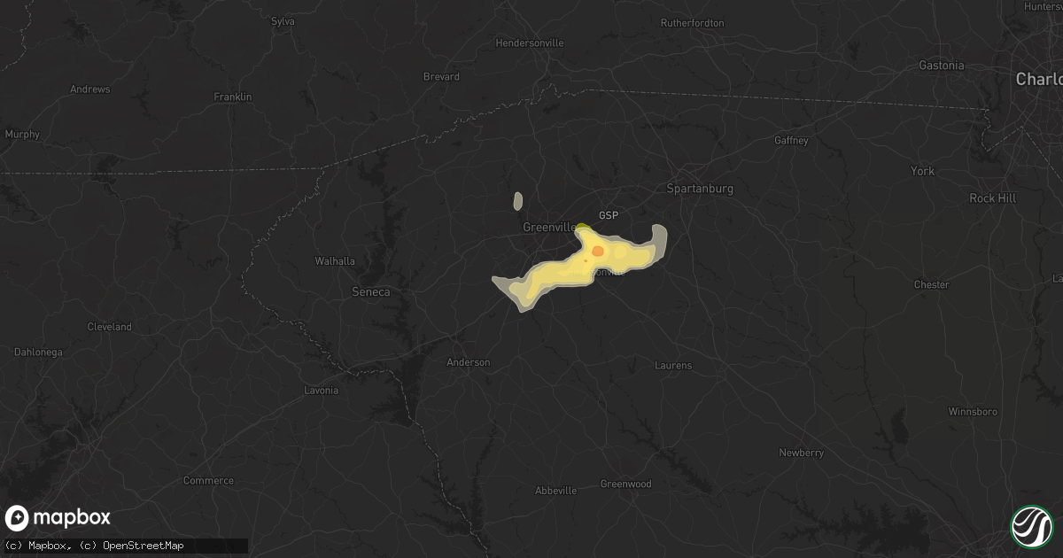 Hail map in Piedmont, SC on June 9, 2015