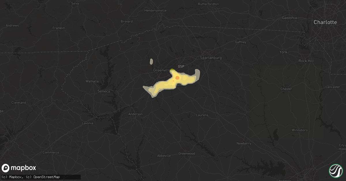 Hail map in Simpsonville, SC on June 9, 2015