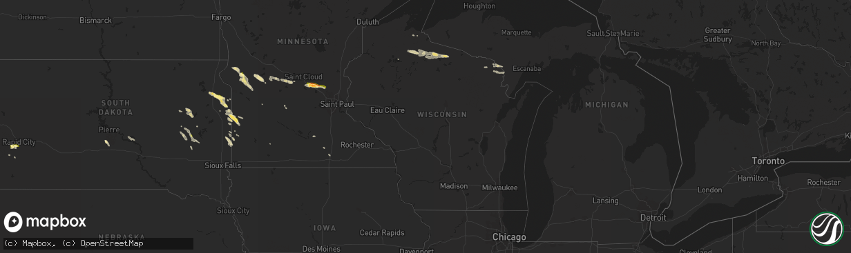 Hail map in Wisconsin on June 9, 2015