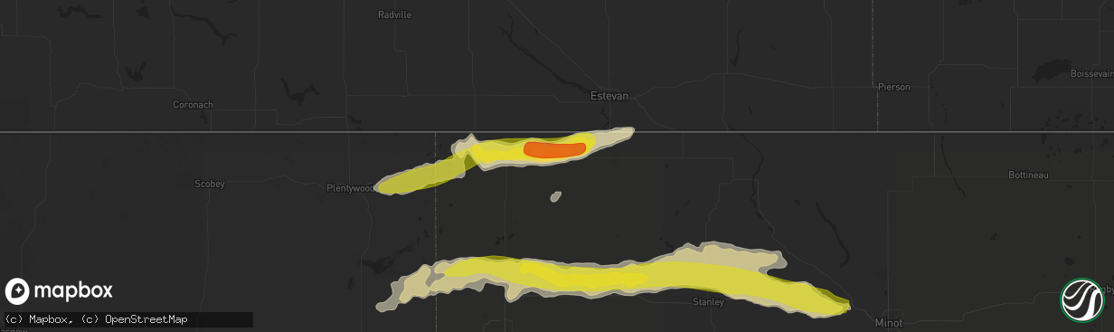 Hail map in Crosby, ND on June 9, 2016