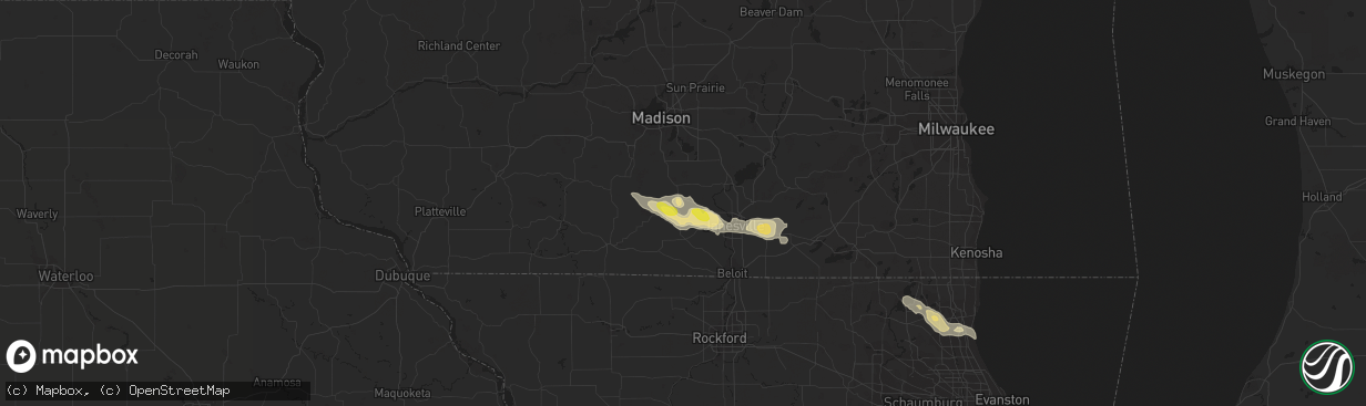 Hail map in Evansville, WI on June 9, 2016