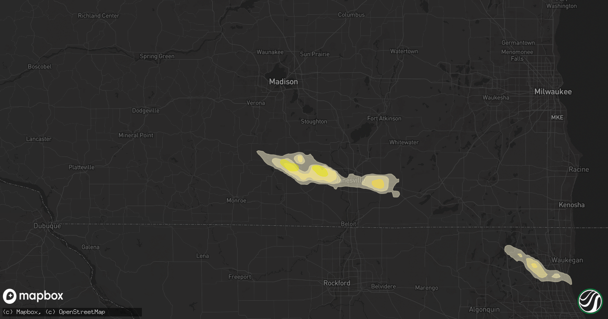 Hail map in Evansville, WI on June 9, 2016