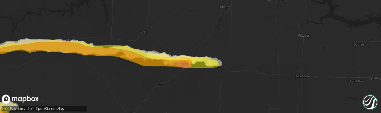 Hail map in Glendive, MT on June 9, 2016