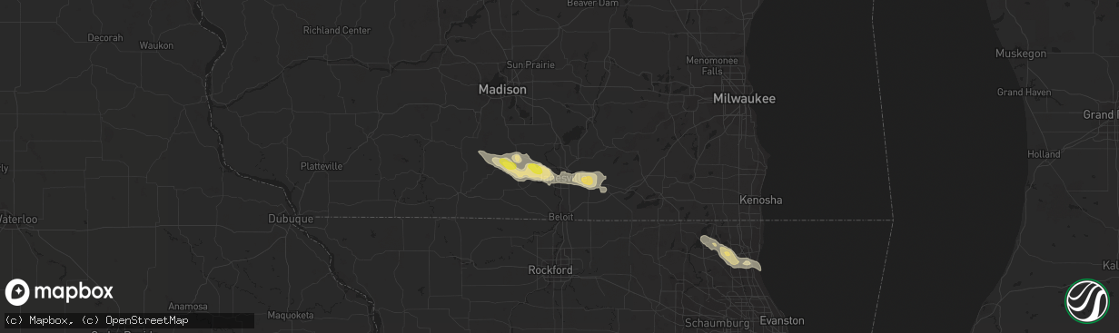 Hail map in Janesville, WI on June 9, 2016