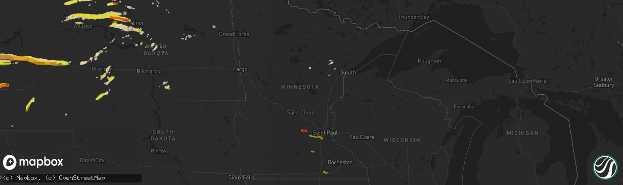 Hail map in Minnesota on June 9, 2016