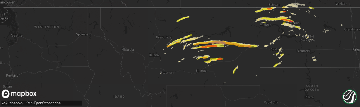 Hail map in Montana on June 9, 2016