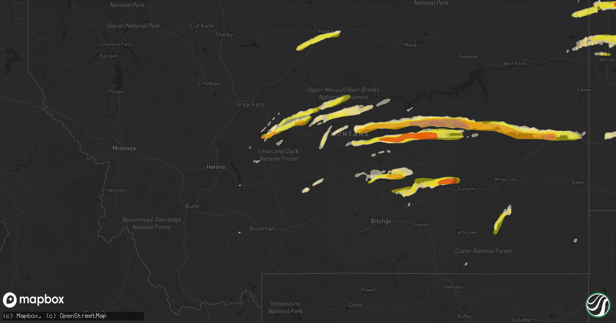 Hail map in Montana on June 9, 2016