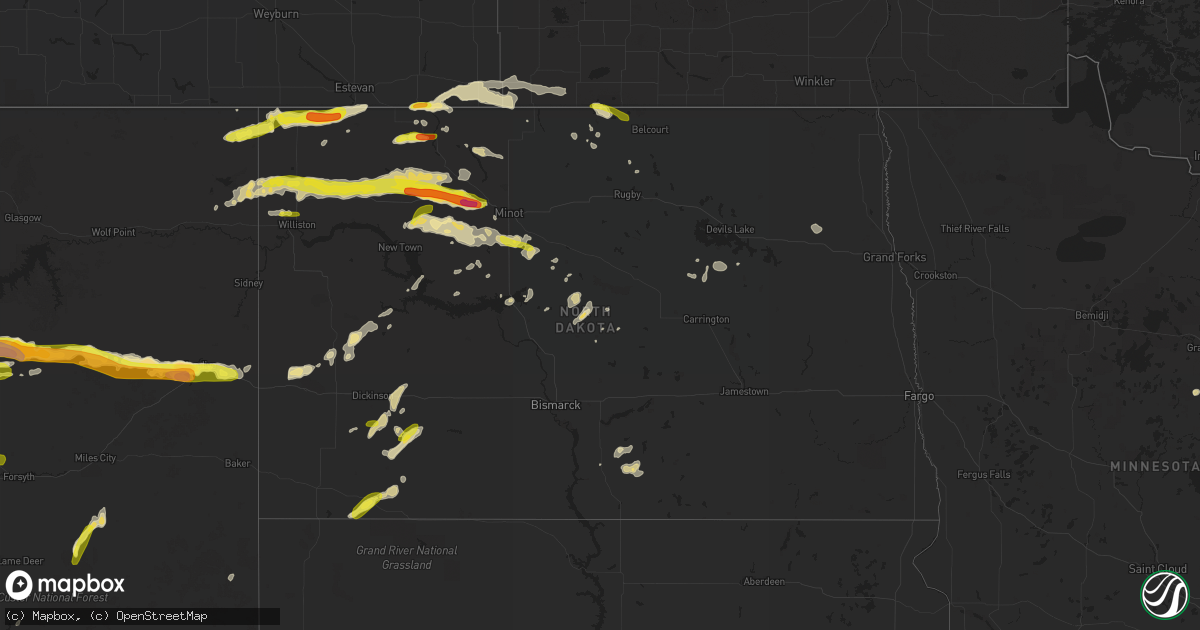 Hail map in North Dakota on June 9, 2016
