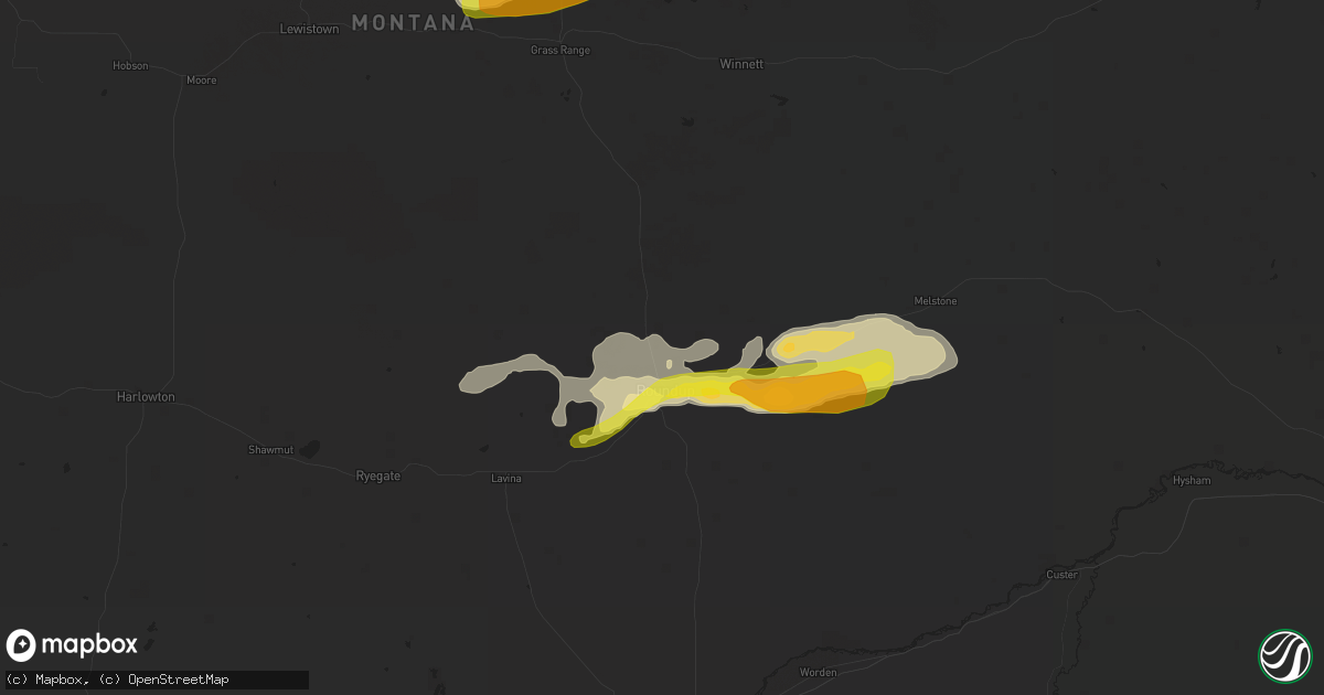 Hail map in Roundup, MT on June 9, 2016