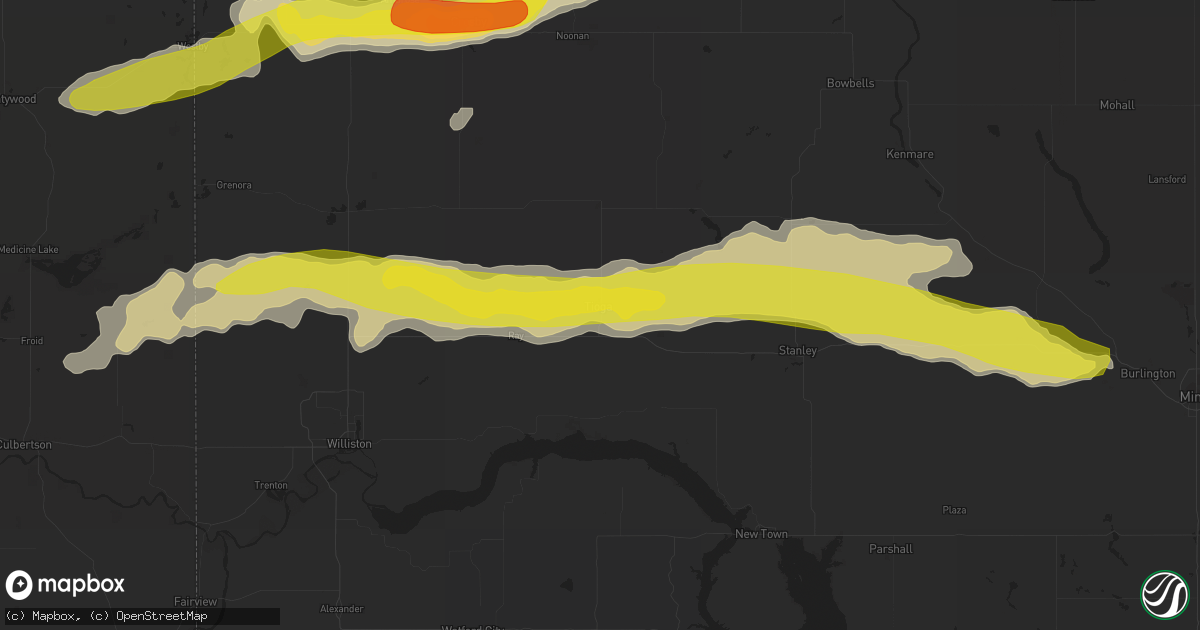Hail map in Tioga, ND on June 9, 2016