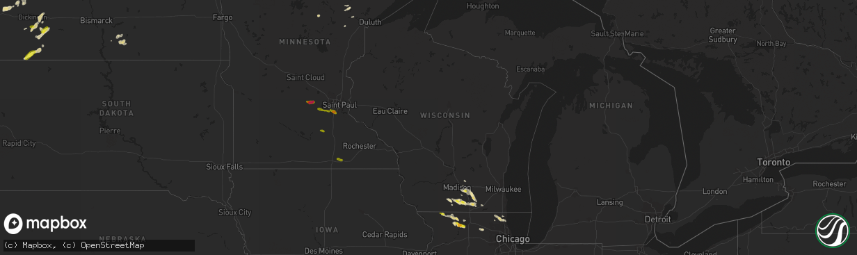 Hail map in Wisconsin on June 9, 2016