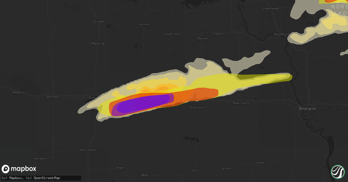 Hail map in Hebron, ND on June 9, 2017