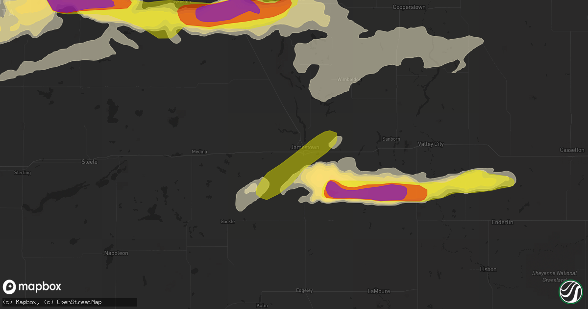 Hail map in Jamestown, ND on June 9, 2017