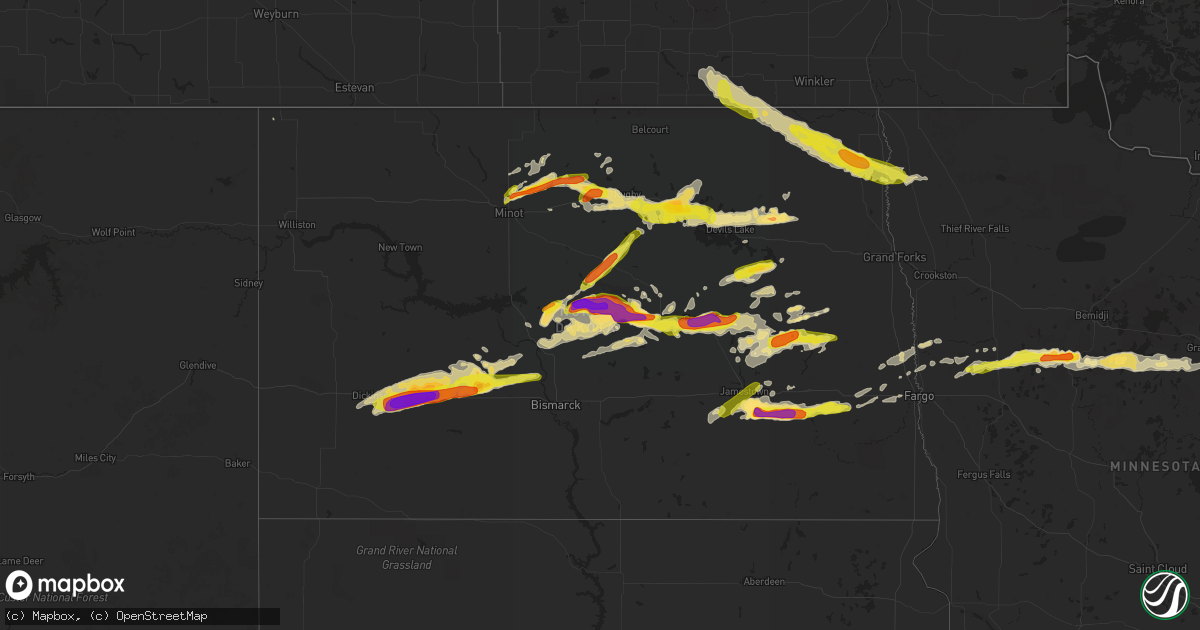 Hail map in North Dakota on June 9, 2017