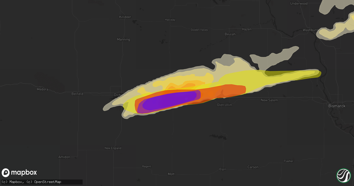 Hail map in Richardton, ND on June 9, 2017
