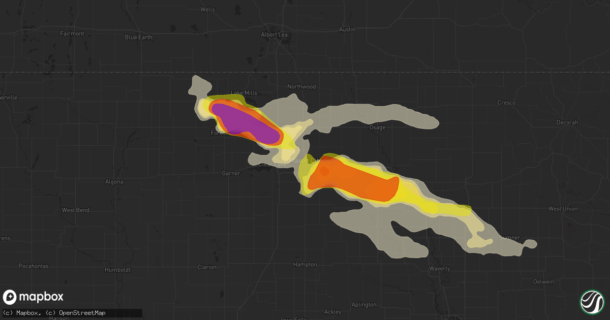 Hail map in Mason City, IA on June 9, 2018