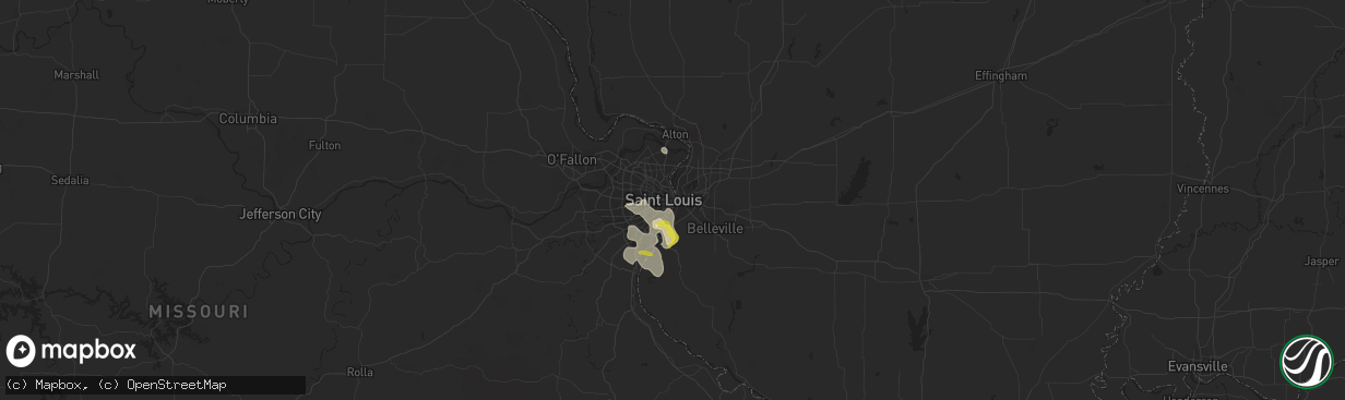 Hail map in Saint Louis, MO on June 9, 2018