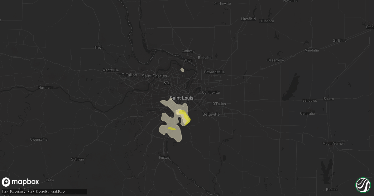 Hail map in Saint Louis, MO on June 9, 2018