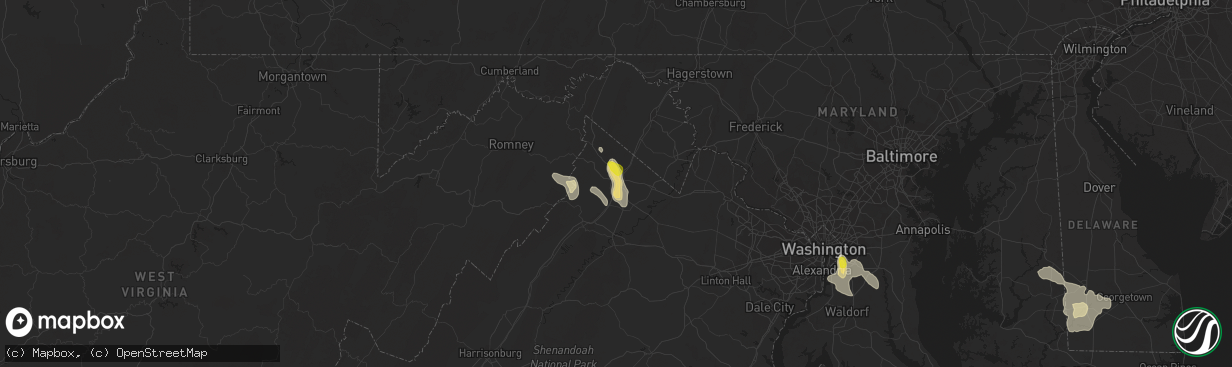 Hail map in Winchester, VA on June 9, 2018