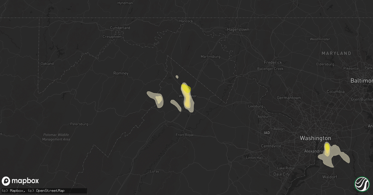 Hail map in Winchester, VA on June 9, 2018