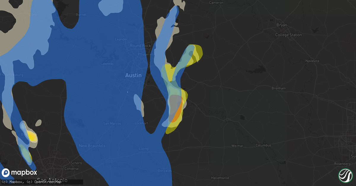 Hail map in Bastrop, TX on June 9, 2019