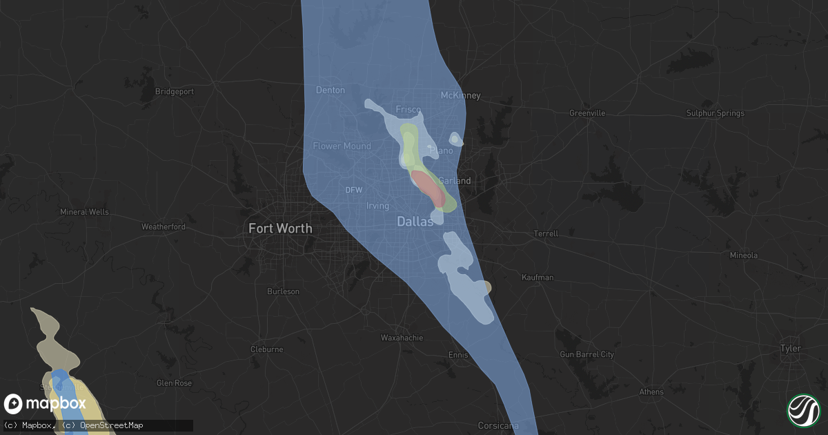 Hail map in Dallas, TX on June 9, 2019