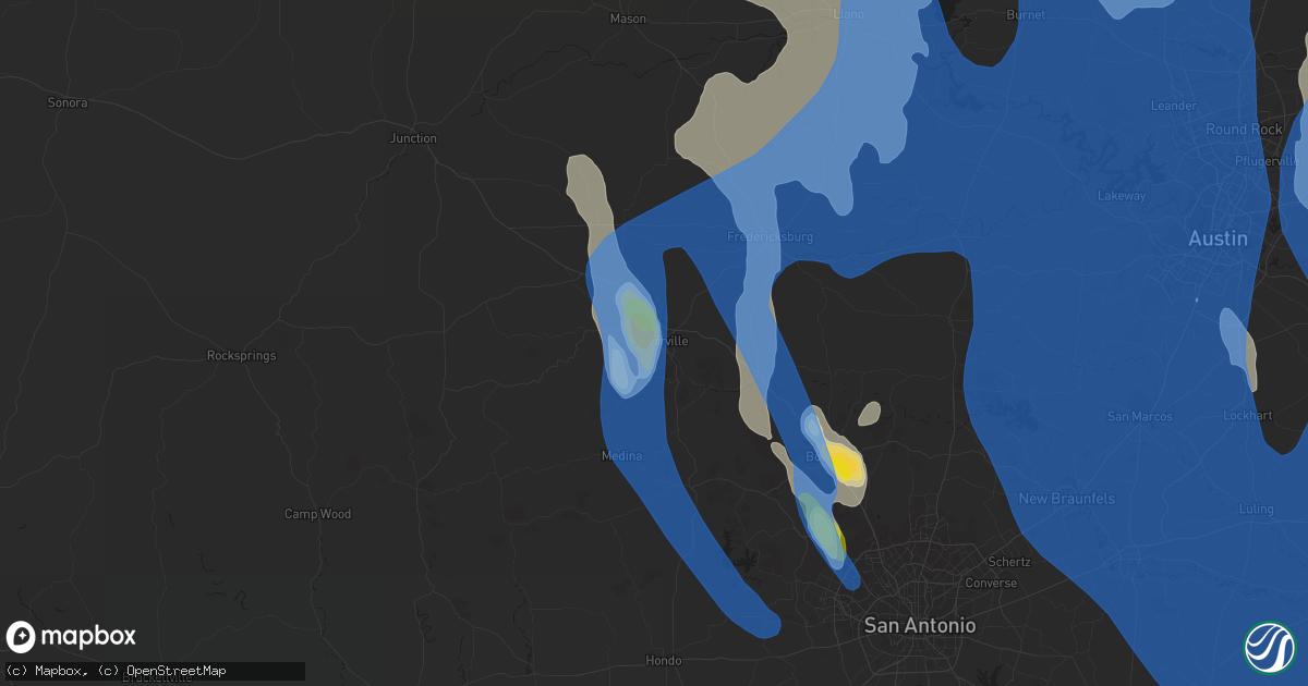 Hail map in Kerrville, TX on June 9, 2019