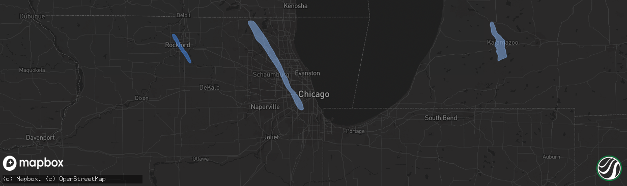 Hail map in Chicago, IL on June 9, 2020