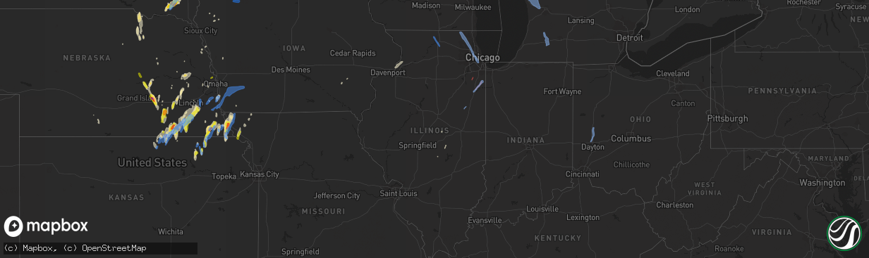 Hail map in Illinois on June 9, 2020