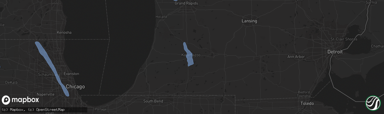 Hail map in Kalamazoo, MI on June 9, 2020