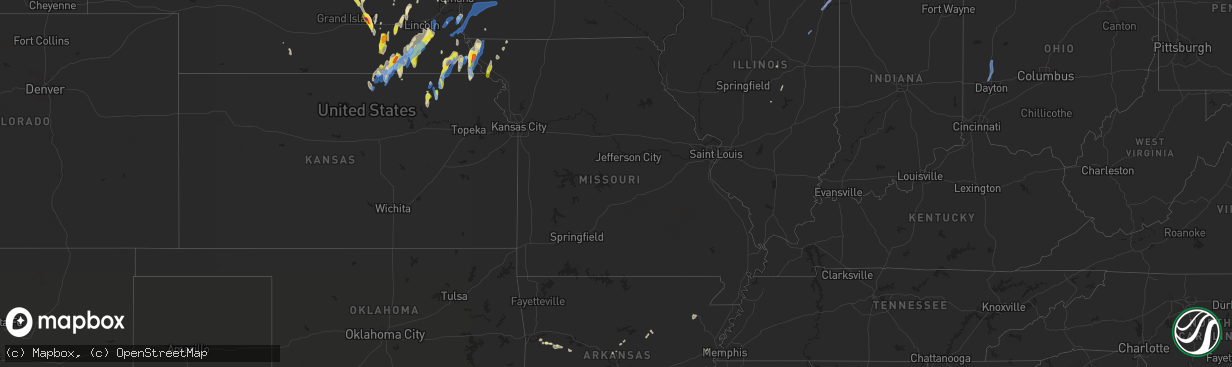 Hail map in Missouri on June 9, 2020