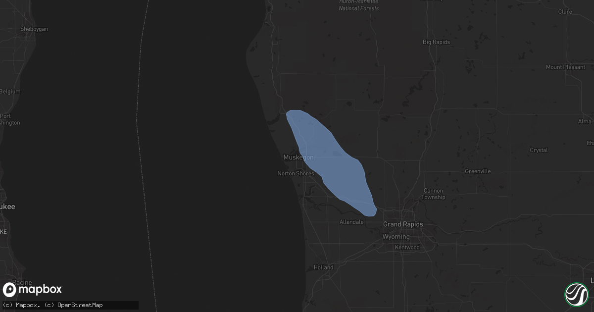 Hail map in Muskegon, MI on June 9, 2020