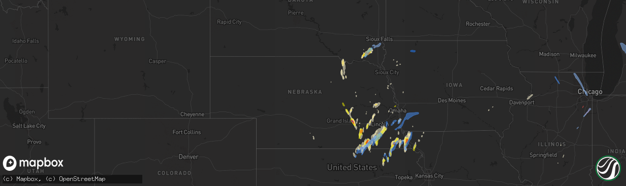 Hail map in Nebraska on June 9, 2020