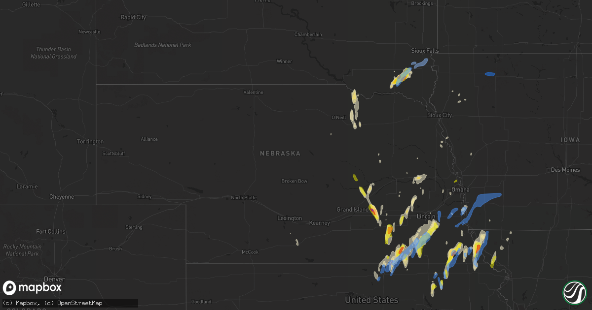 Hail map in Nebraska on June 9, 2020