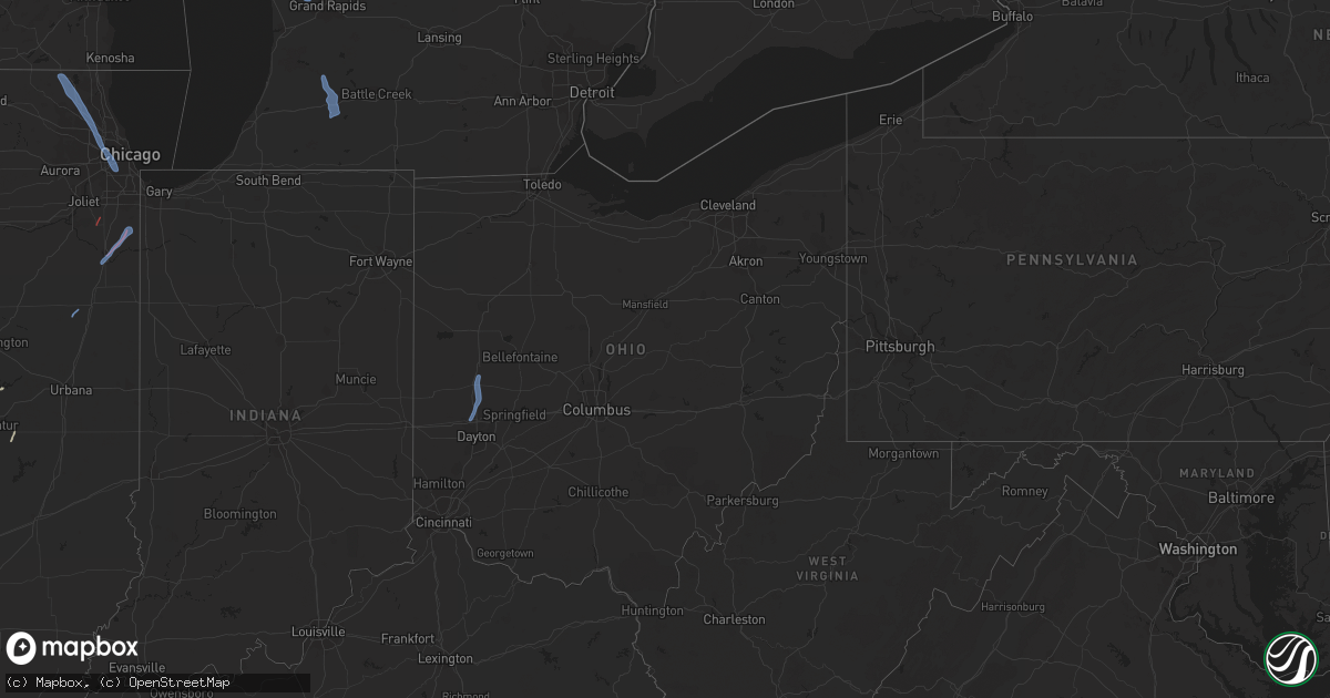 Hail map in Ohio on June 9, 2020
