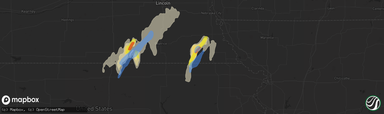 Hail map in Pawnee City, NE on June 9, 2020