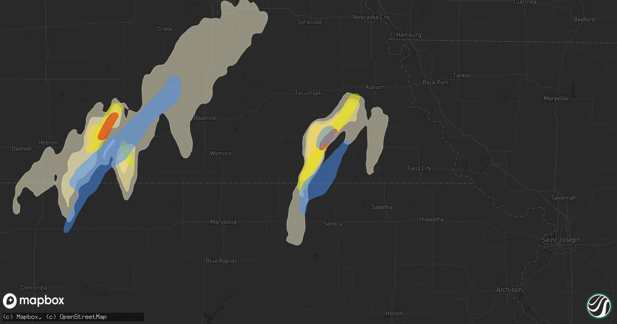 Hail map in Pawnee City, NE on June 9, 2020