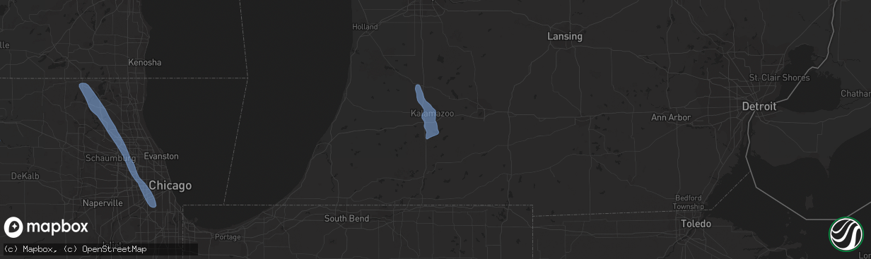 Hail map in Portage, MI on June 9, 2020