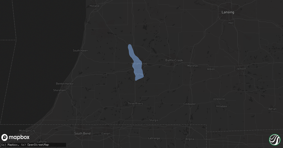 Hail map in Portage, MI on June 9, 2020