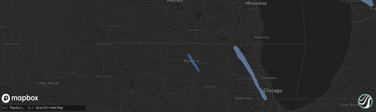 Hail map in Rockford, IL on June 9, 2020