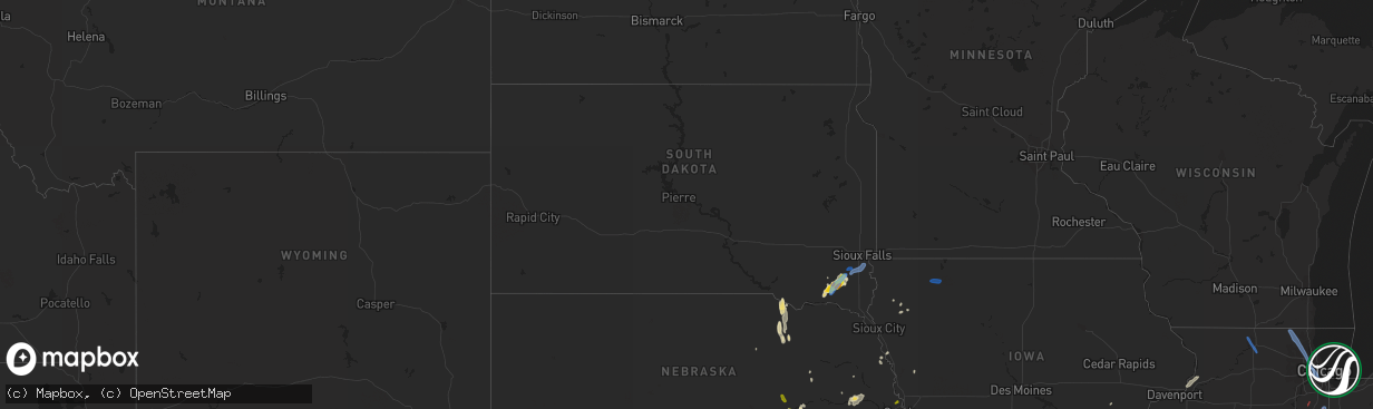 Hail map in South Dakota on June 9, 2020