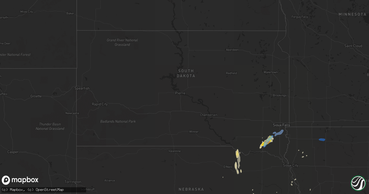 Hail map in South Dakota on June 9, 2020