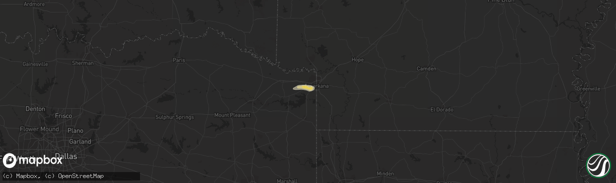 Hail map in Texarkana, TX on June 9, 2020